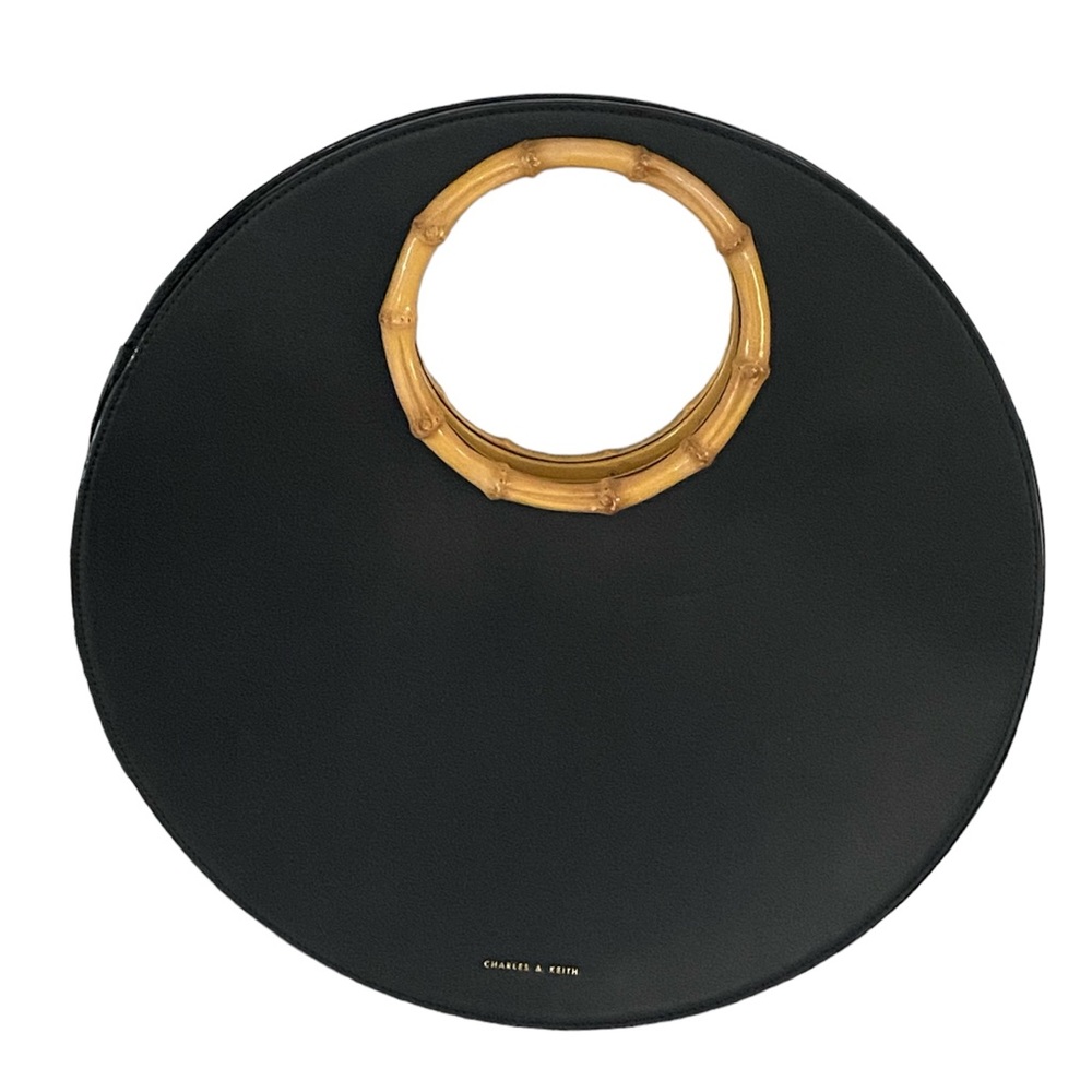 Charles & Keith Circular Bag Black with faux bamboo handle